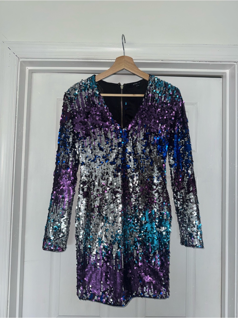 Sequin Mini Dress S Purple Blue White Ombre Fade Studio